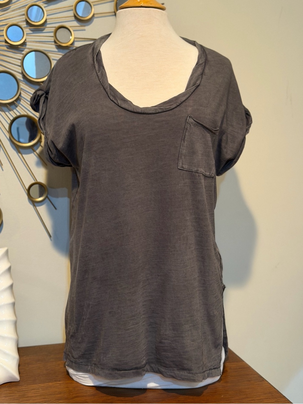 aerie Washed Charcoal Short Sleeve Pocket Tee